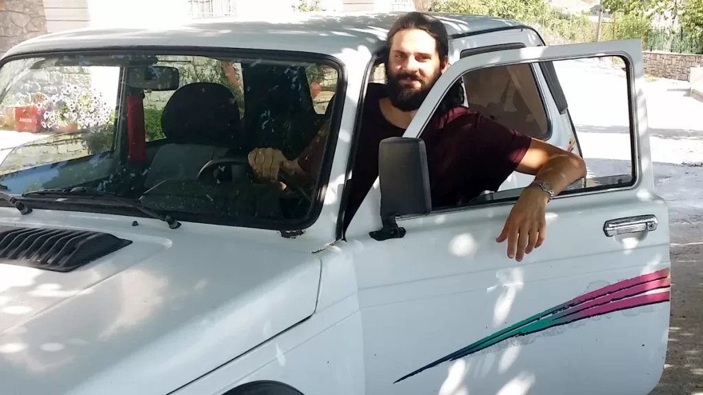 A portrait of myself inside my new Lada Niva on top of the Taigetos mountain in Kalamata